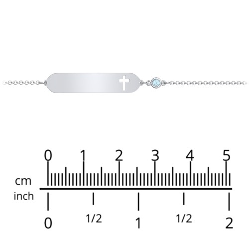 Engravable Small ID Bracelet with Cross and Birthstone