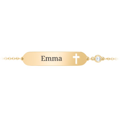 Engravable Small ID Bracelet with Cross and Birthstone
