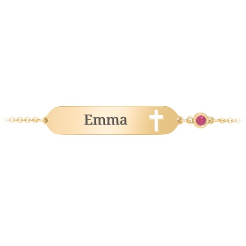Engravable Small ID Bracelet with Cross and Birthstone