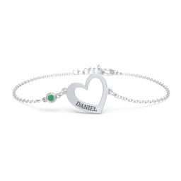 Engravable Open Heart Bracelet with Birthstone
