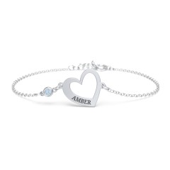 Engravable Open Heart Bracelet with Birthstone – 18K Gold Plated Silver with Blue Topaz