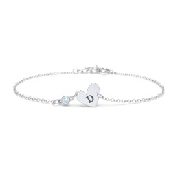 Initial Heart Bracelet with Birthstone in 925 Sterling Silver with Blue Topaz