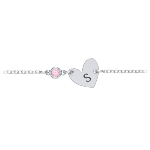 Initial Heart Bracelet with Birthstone – Sterling Silver with Pink Tourmaline