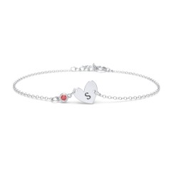 Initial Heart Bracelet with Birthstone – 18K Gold Plated Silver with Garnet