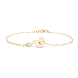 Initial Heart Bracelet with Birthstone in 18K Gold Plated Silver with Diamond
