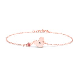 Initial Heart Bracelet with Birthstone in 10K Solid Rose Gold with Garnet