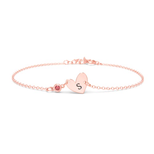Initial Heart Bracelet with Birthstone – 10K Rose Gold with Garnet