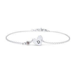 Initial Heart Bracelet with Birthstone in 925 Sterling Silver with Smokey Quartz