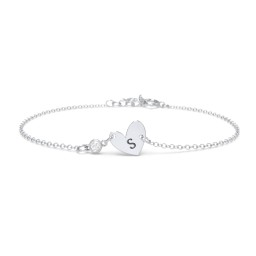 Initial Heart Bracelet with Birthstone in 925 Sterling Silver with Diamond