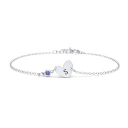 Initial Heart Bracelet with Birthstone in 925 Sterling Silver with Blue Sapphire