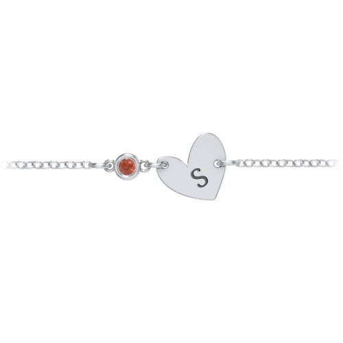 Initial Heart Bracelet with Birthstone – Sterling Silver with Garnet
