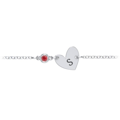 Initial Heart Bracelet with Birthstone – Sterling Silver with Garnet