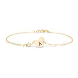 Initial Heart Bracelet with Birthstone in 10K Solid Yellow Gold with Diamond