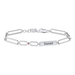 Engravable Long Link Infinity Family Bracelet with 1-4 Birthstones in 925 Sterling Silver with Garnet