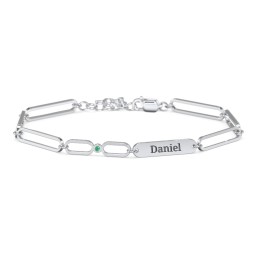 Engravable Long Link Infinity Family Bracelet with 1-4 Birthstones in 925 Sterling Silver with Emerald
