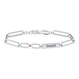 Engravable Long Link Infinity Family Bracelet with 1-4 Birthstones in 925 Sterling Silver with Ruby, Blue Sapphire, Amethyst, and Emerald