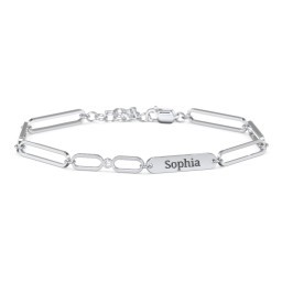 Engravable Long Link Infinity Family Bracelet with 1-4 Birthstones in 925 Sterling Silver with Diamond
