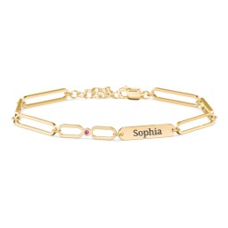 Engravable Long Link Infinity Family Bracelet with 1-4 Birthstones in 10K Solid Yellow Gold with Ruby, Blue Sapphire, Amethyst, and Emerald