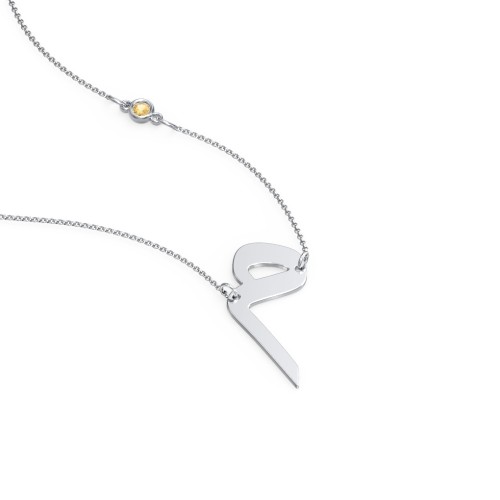 Arabic and Farsi Initial Cutout Necklace with Birthstone – Sterling Silver with Citrine