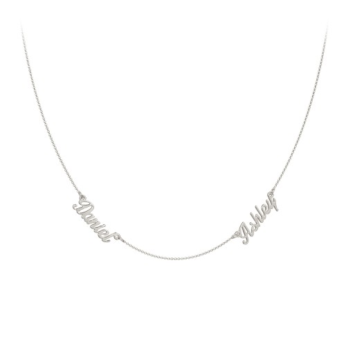 Dainty Personalized Two Name Necklace – 10K White Gold