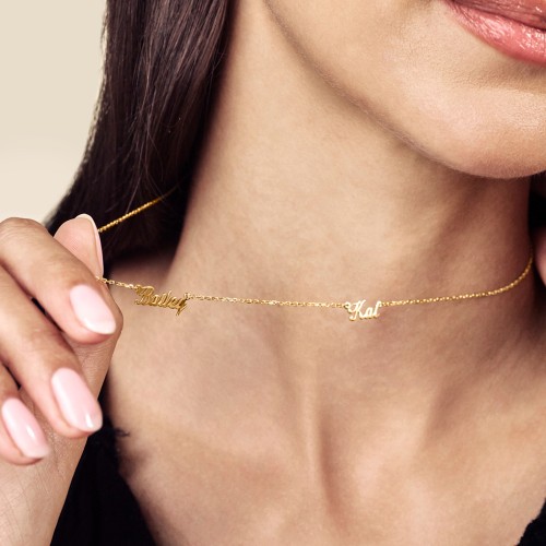 Dainty Personalized Two Name Necklace – 10K Yellow Gold