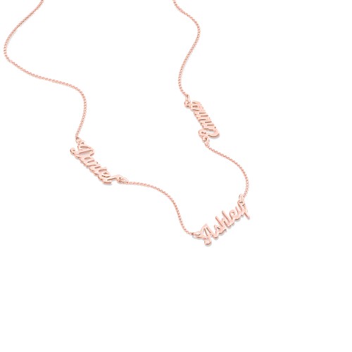 Dainty Personalized Three Name Necklace – 10K Rose Gold