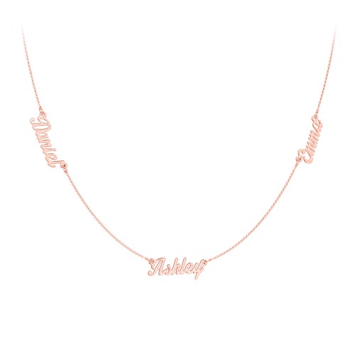 Dainty Personalized Three Name Necklace – 10K Rose Gold