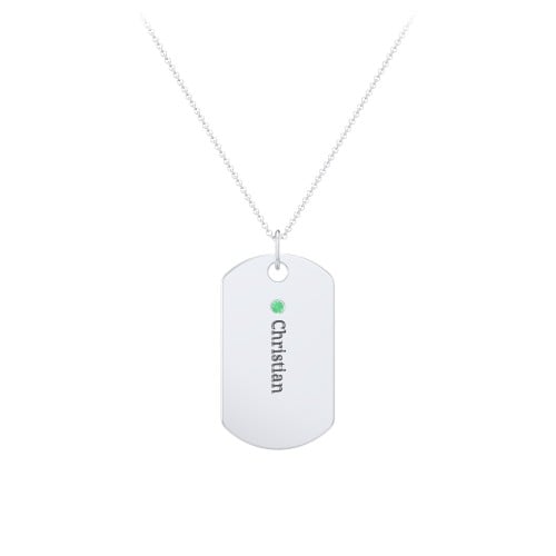 Engravable Dog Tag Necklace with 1 Birthstone