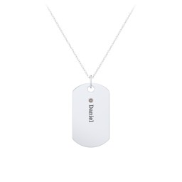 Engravable Dog Tag Necklace with 1 Birthstone in 925 Sterling Silver with Smokey Quartz