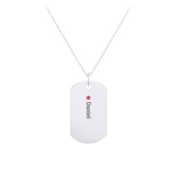 Engravable Dog Tag Necklace with 1 Birthstone in 925 Sterling Silver with Garnet