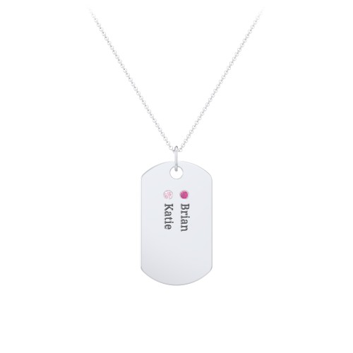 Engravable Dog Tag Necklace with 2 Birthstone