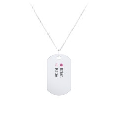 Engravable Dog Tag Necklace with 2 Birthstone – Sterling Silver with Ruby and Pink Tourmaline