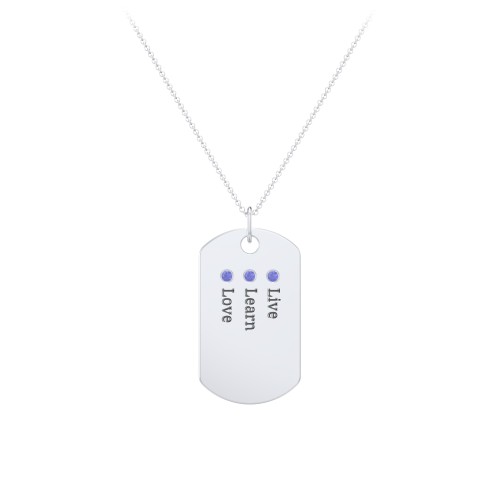 Engravable Dog Tag Necklace with 3 Birthstone