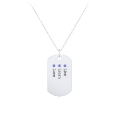 Engravable Dog Tag Necklace with 3 Birthstone – Sterling Silver with Blue Sapphire