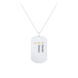 Engravable Dog Tag Necklace with 3 Birthstone in 925 Sterling Silver with Citrine