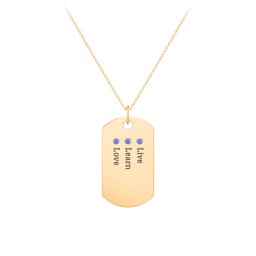 Engravable Dog Tag Necklace with 3 Birthstone in 10K Solid Yellow Gold with Blue Sapphire