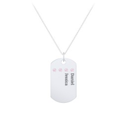 Engravable Dog Tag Necklace with 4 Birthstone