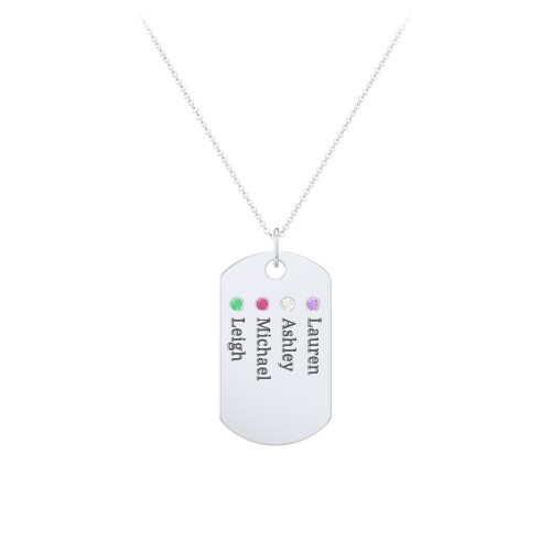 Engravable Dog Tag Necklace with 4 Birthstone