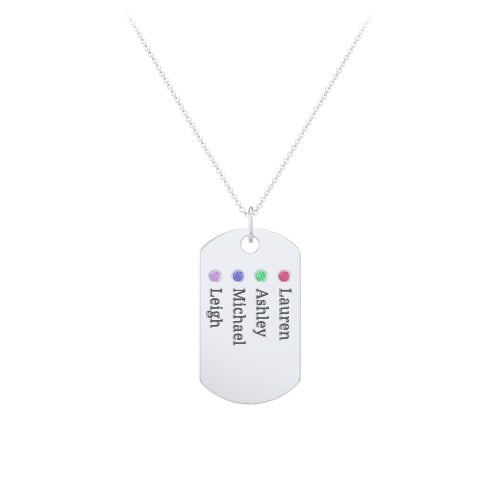 Engravable Dog Tag Necklace with 4 Birthstone