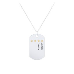 Engravable Dog Tag Necklace with 4 Birthstone in 925 Sterling Silver with Citrine