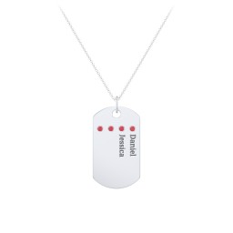 Engravable Dog Tag Necklace with 4 Birthstone in 925 Sterling Silver with Garnet