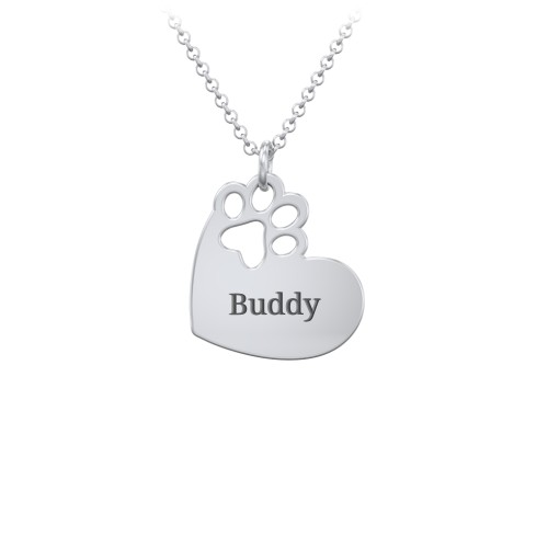 Engravable Pawprint Cutout Heart Necklace – Sterling Silver