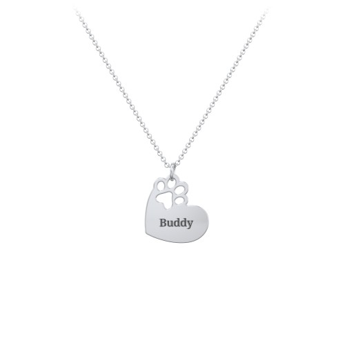Engravable Pawprint Cutout Heart Necklace – Sterling Silver