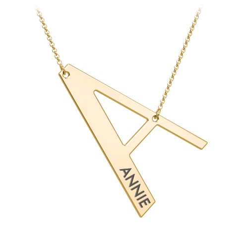 Engravable Asymmetrical Initial Necklace - A – 18K Gold Plated Silver
