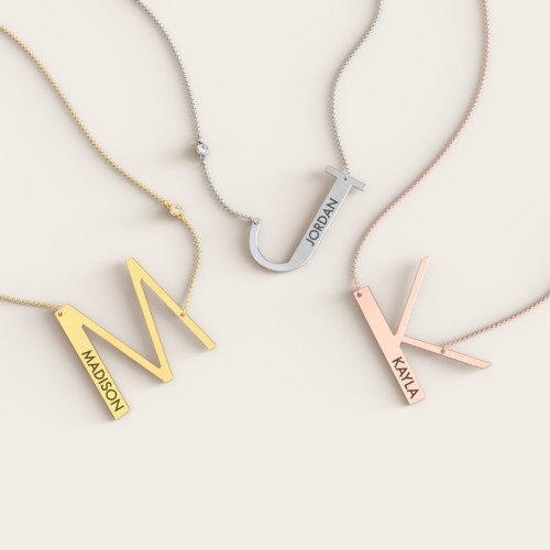 Engravable Asymmetrical Initial Necklace - A – Sterling Silver