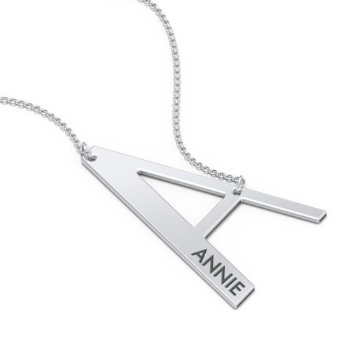 Engravable Asymmetrical Initial Necklace - A – Sterling Silver