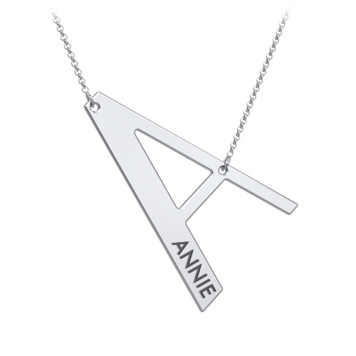 Engravable Asymmetrical Initial Necklace - A – Sterling Silver