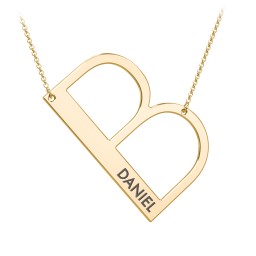 Engravable Asymmetrical Initial Necklace - B in 18K Gold Plated Silver