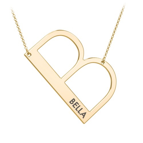 Engravable Asymmetrical Initial Necklace - B – 18K Gold Plated Silver