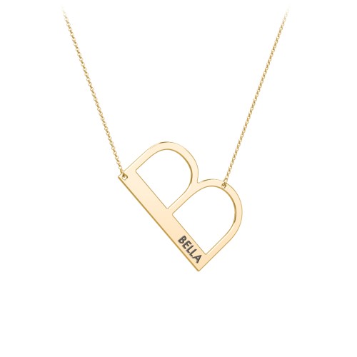 Engravable Asymmetrical Initial Necklace - B – 18K Gold Plated Silver